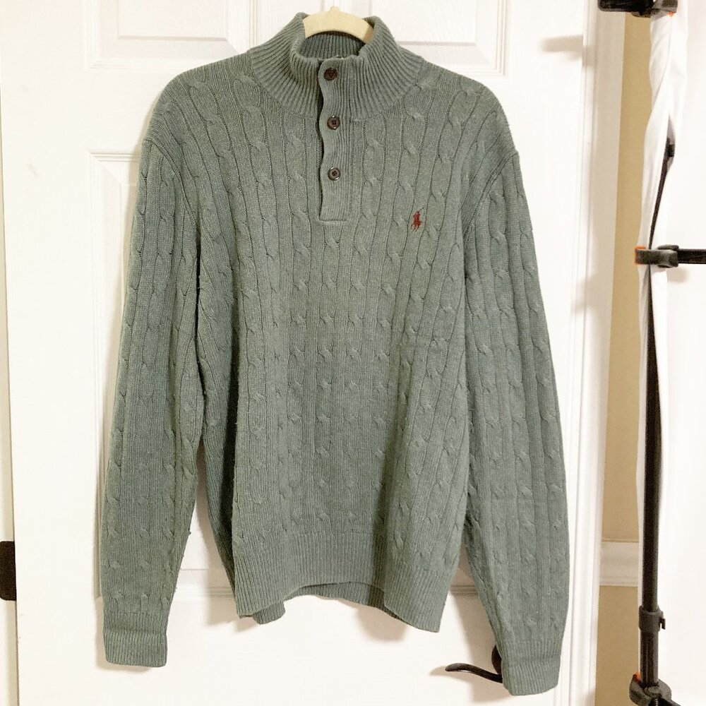 Polo Ralph Lauren 100% Tussah Silk Quarter Zip Cable Knit Sweater Size L